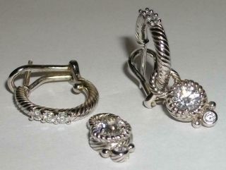 Vintage Earrings / Judith Ripka / 925 Sterling Silver / Cz / Hoops With Drops