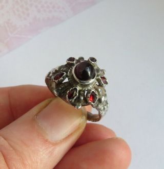 Vintage Sterling Silver Austro Hungarian? Garnet Cluster Ring