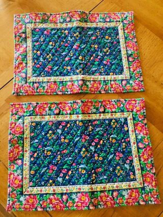Vtg Vera Bradley Cotton Place Mats Dining Floral Birds Multi - Colored Quilted - 2