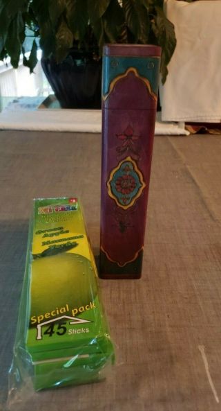 Vintage Hand Carved Wood Stick Incense Holder W/ 6 Boxes Green Apple Incense