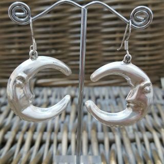 VINTAGE 925 SILVER EARRINGS,  LARGE HALF MOON,  TAXCO MEXICO,  HALLMARKED 2