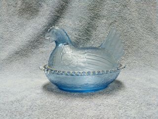 Vintage Indiana Glass 7 " Hen On Nest Covered Trinket / Candy Dish Clear Blue