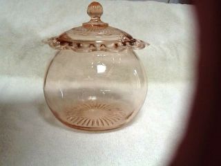 Vintage Old Colony Open Lace Pink Cookie Jar Anchor Hocking Mended Lid