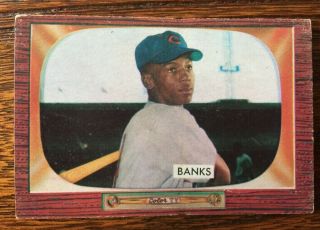1955 Bowman Ernie Banks Baseball Card Wear & Some Surface Creasing - Vintage
