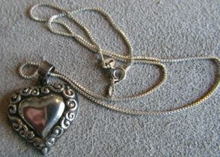 Vintage Sterling Silver Ornate Heart Pendant Necklace 18 "
