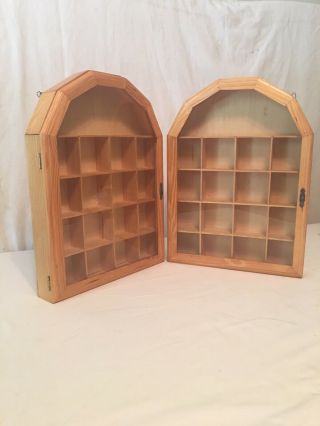 Two Vintage Light Wood Curio Cabinet With Glass Doors