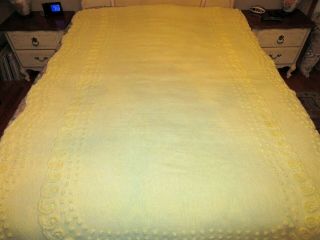 Vintage Sunny Yellow Scallops & Popcorn Chenille Twin Bedspread 68 X 100