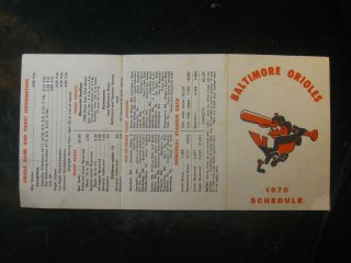 Vintage 1970 Baltimore Orioles Tri Fold Pocket Schedule Vg,  (writing Inside)