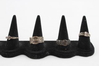 4 X Vintage.  925 Sterling Silver Buckle Rings Inc 1970s,  Victorian Revival (11g)