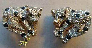Vintage Carolee Cat Jaguar? Panther? Clip On Earrings Missing A Stone From Paw