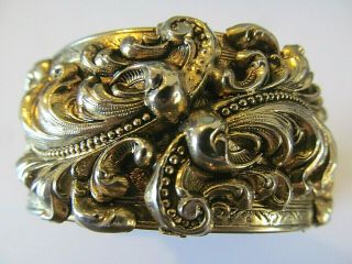 Vintage Large Gold Plated W/ornate Feathers Etching Designed Bangle Bracelet