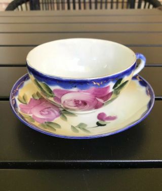 Vintage Te - Oh China Nippon Teacup And Saucer Handpainted -