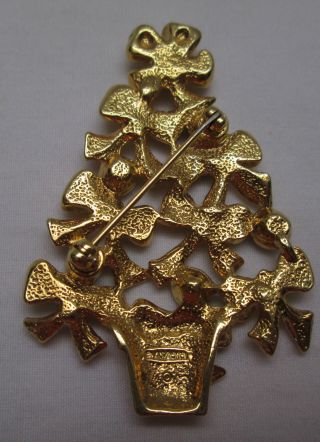 Vintage Avon Christmas Tree Pin Brooch Iridescent Stones Gold Tone Bow 2