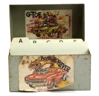 Vintage Ohio Art Metal Recipe / Index Card Filing Tin Box Auto Shop Muscle Cars
