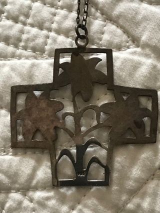 Vintage Sterling Silver 925 NECKLACE WITH HUGE CROSS LIKE AND FLOWER INSIDE 3