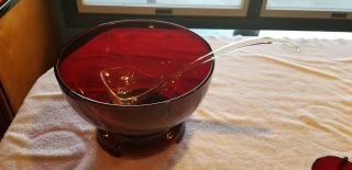 Anchor Hocking Royal Ruby Red Punch Bowl & Base 14 Cups Depression Glass Set VTG 3