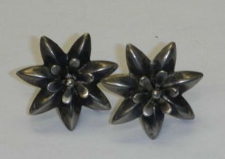 Vintage Sterling Silver Flower Screw - Back Earrings