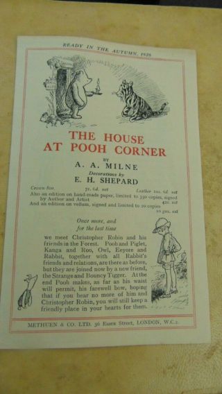 1928 Advertising Pamphlet For The House At Pooh Corner By A.  A.  Milne