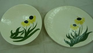 Vintage Southern Blue Ridge Potteries Yellow Flower Bowl And Serving Platter