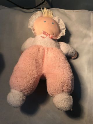 Vintage Eden Plush Baby Doll Pink Terry Cloth Blonde Hair Blue Eyes