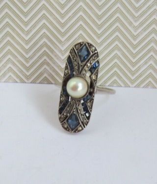 Pretty Vintage French 900 Silver 1920s Art Deco Diamante Ring - As Seen