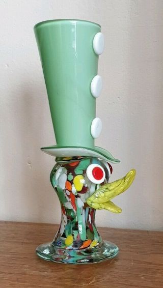 Vintage Italian Murano Glass Clown Tophat Vase.  Quality Coloured Art Glass 3