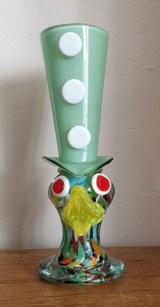 Vintage Italian Murano Glass Clown Tophat Vase.  Quality Coloured Art Glass 4