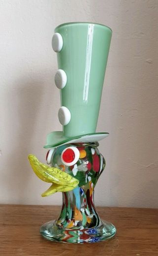 Vintage Italian Murano Glass Clown Tophat Vase.  Quality Coloured Art Glass 5