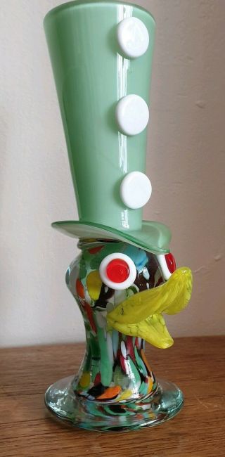 Vintage Italian Murano Glass Clown Tophat Vase.  Quality Coloured Art Glass 6