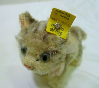 Vintage Steiff " Tabby " Cat Made In Germany W/bell & Paper Tags,  Button