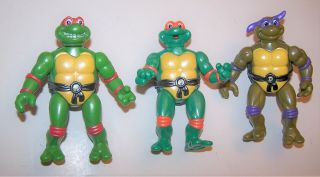3 Vintage 1993 Teenage Mutant Ninja Turtles Toon Mike Ralph & Don Action Figures