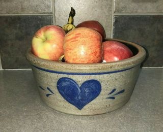1984 Rowe Pottery Vintage Salt Glaze Baking Dish Heart Design Fruit Bowl
