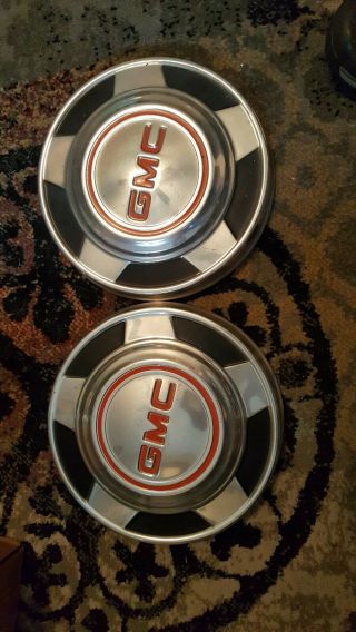 Vintage Set Of 2 Gmc Hubcaps 10.  5 Inches Auto Truck Car