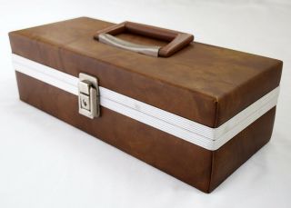 Vintage Cassette Carry Case Holds 15 Tapes Faux Brown Leather / Velour Media Box 3