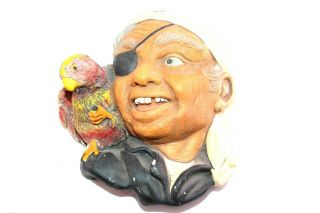 Vintage Collectible Pirate W Parrot Chalk Head Bust 6 " Wall Hang Made In England
