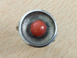 Vintage Italian Silver & Coral Ring Size K 1/2 1950