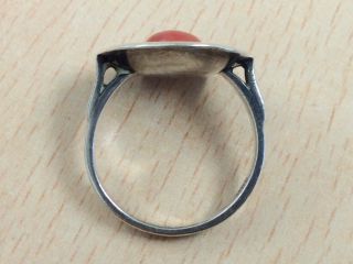 VINTAGE ITALIAN SILVER & CORAL RING SIZE K 1/2 1950 2