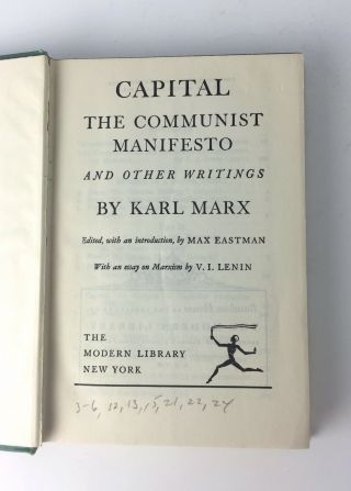 Karl Marx Modern Library HC Ed Capital & Other Writings The Communist Manifesto 3