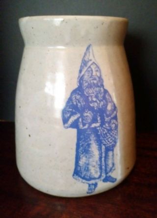 Vintage Bastine Salt Glazed Pottery Santa Crock Vase Utencil Holder Dated 1990