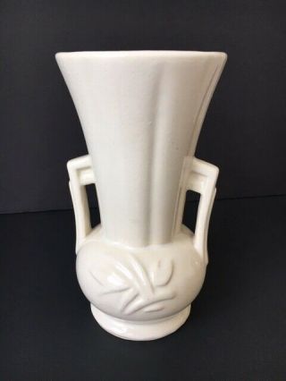 Vintage Ivory 2 Handled Mccoy Vase With Tulip Design & Art Deco Style 8 " Tall