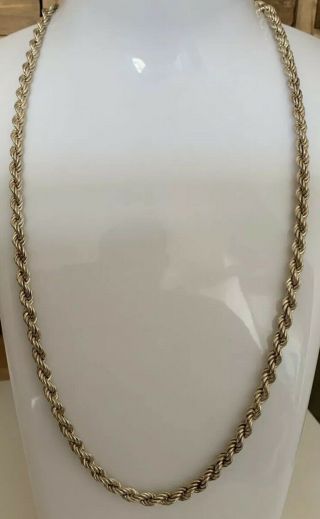 Stunning Vintage 18” Hallmarked Solid Silver Rope Chain Necklace