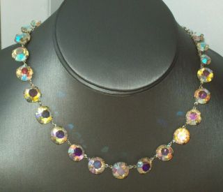 Vintage Jewellery Fabulous Bezel Set Austrian Crystal Art Deco Glass Necklace