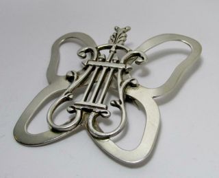 Vintage Mexico Taxco Sterling Silver Greek Lyre Brooch/pin Signed Mmc 18gr