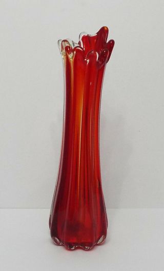 Vintage Murano Tall Red & Clear Glass Vase