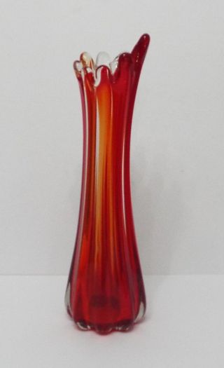 Vintage Murano Tall Red & Clear Glass Vase 2
