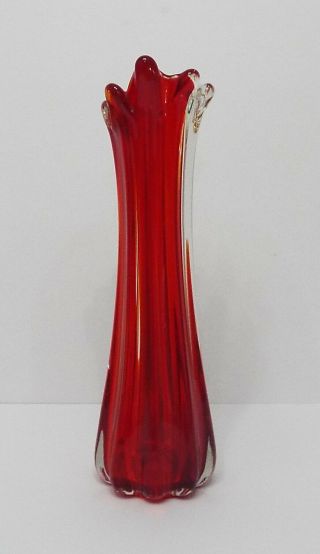 Vintage Murano Tall Red & Clear Glass Vase 3