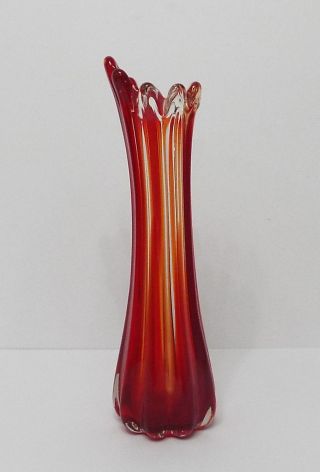 Vintage Murano Tall Red & Clear Glass Vase 4
