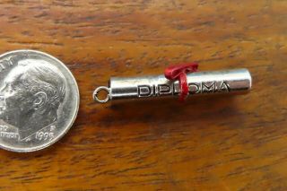 Vintage Sterling Silver Diploma Rolled Up Graduation Enamel Ribbon Bow Charm