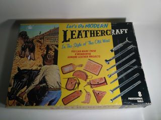 Vintage Tandy Leathercraft Beginners Kit 8 Tools And Box