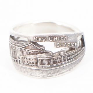 Vtg Sterling Silver - Kansas City Union Station Spoon Handle Ring Size 9 - 10g
